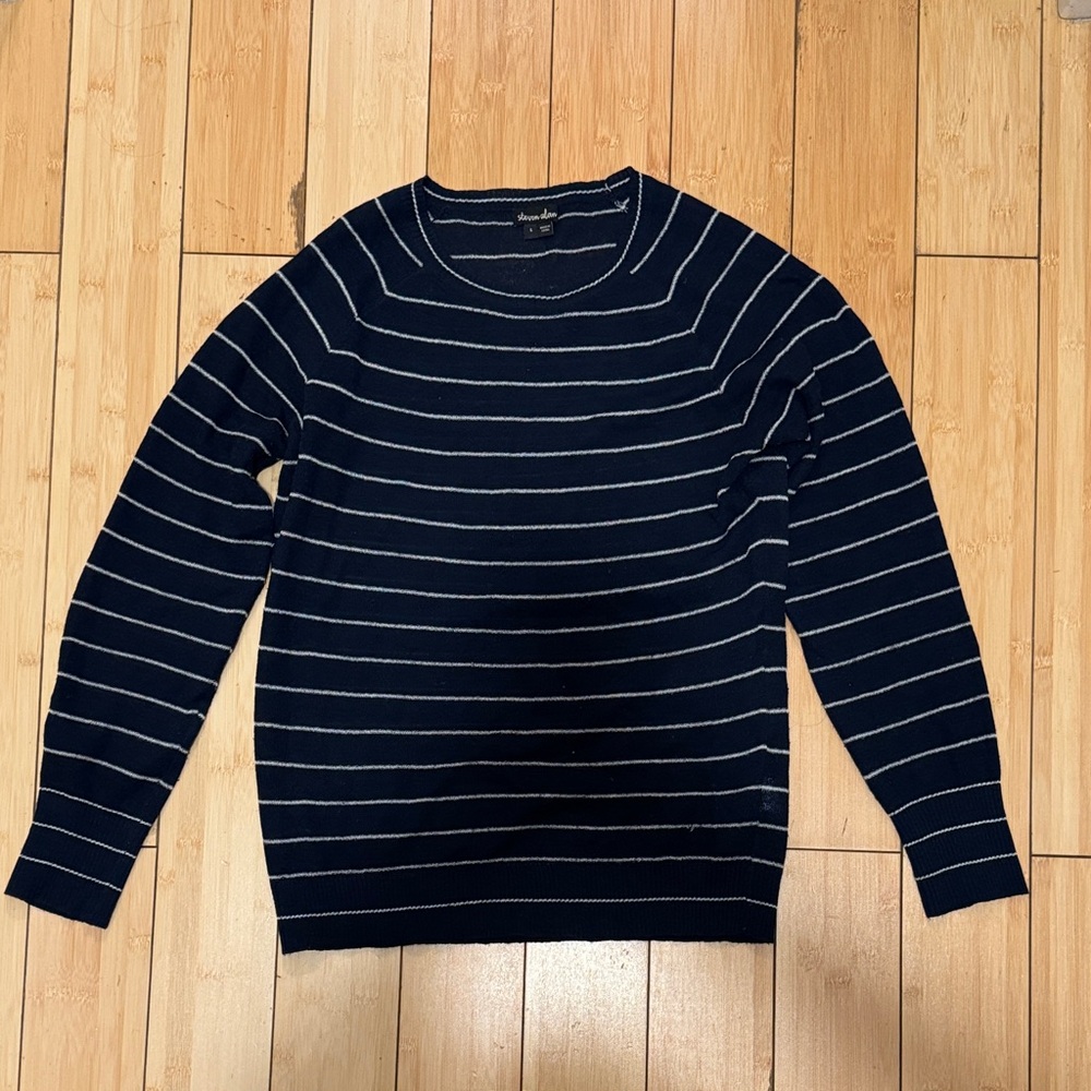 Steven Alan Dark Blue Striped Crewneck Sweater
